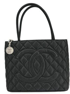 Chanel Black Calfskin Medallion Tote Handbag NQ07476